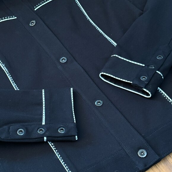 Vintage Laura Ashley Oversized Western Snap Front Black Shirt Jacket (Small) - Picture 3 of 6